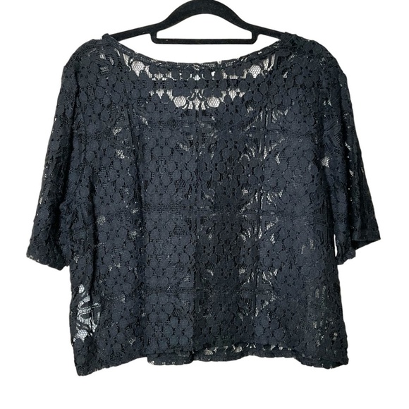 ABERCROMBIE & FITCH Cotton Black Lace Short Sleeve Crop Top US Sz L - Picture 4 of 8